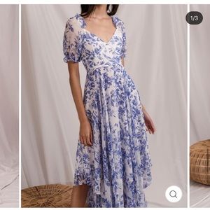 SAU LEE Georgia Blue China Print Midi Dress